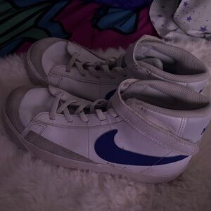 Kids White and Blue High-Top Sneakers